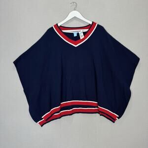 J. McLaughlin Macie Poncho Womens One Size Navy Cotton V-Neck Stripe Tennis Prep